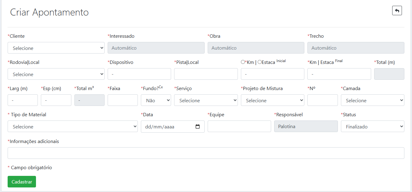Sistema de Apontamentos para registro de medições
